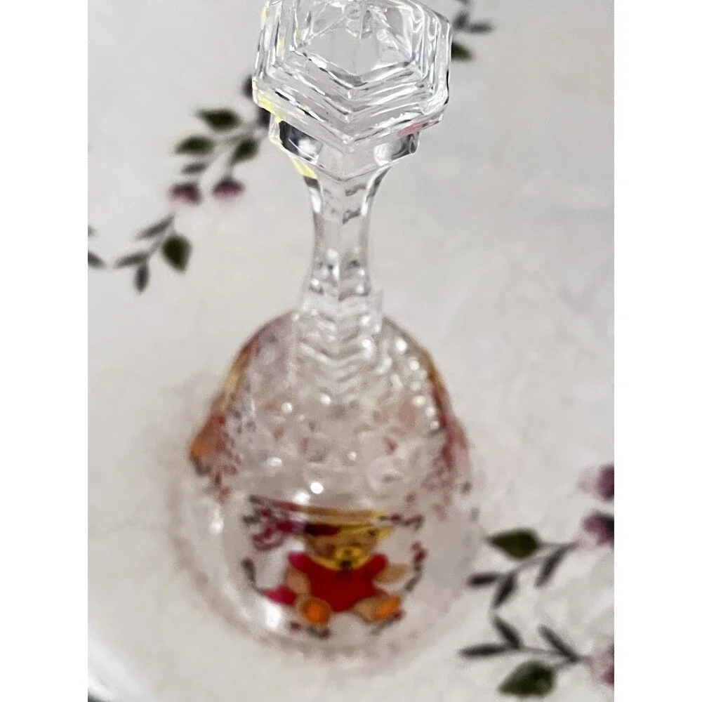 Vintage Large Nanco Lead Crystal Teddy Bear Bell 8” Cut Glass Cottagecore Decor